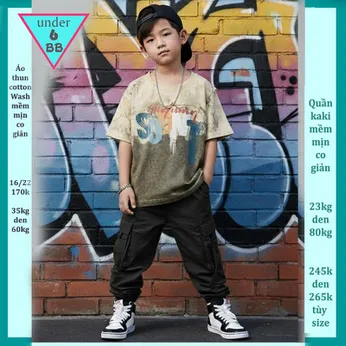 Áo thun bé trai cá tính ( vải wash ) in chữ phối màu loang mang phong cách cực ngầu cho bé đi chơi , đi du lịch