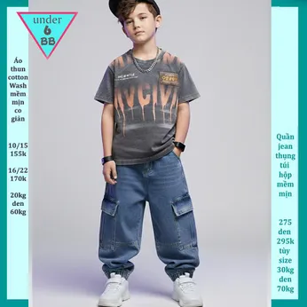 Áo thun bé trai cá tính ( vải wash ) in chữ mang phong cách thời trang cá tính siêu ngầu cho bé diện đi chơi , du lịch