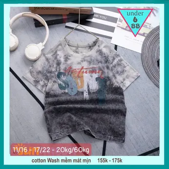 Áo thun bé trai cá tính ( vải wash ) in chữ phối màu loang mang phong cách cực ngầu cho bé đi chơi , đi du lịch