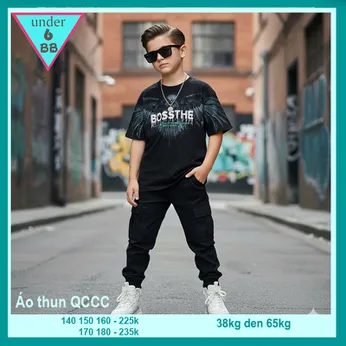 Áo thun bé trai cao cấp thêu chữ BOSSTHE phong cách thời trang cá tính cho bé diện đi chơi , đi du lịch