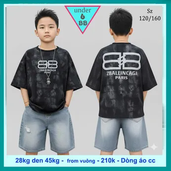 Áo thun bé trai cao cấp in chữ B phối màu loang mang phong cách cực ngầu cho bé diện đi chơi , du lịch