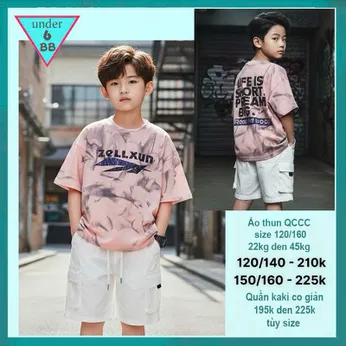 Áo thun bé trai cao cấp in chữ phối màu loang siêu ngầu cho bé đi chơi , đi học