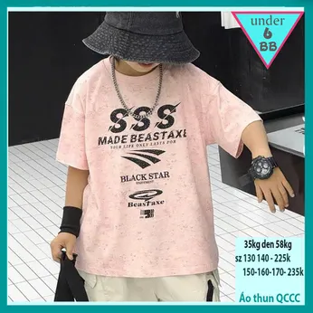 Áo thun bé trai cao cấp in chữ SSS style hàn quốc cá tính cho bé diện đi chơi , đi học 