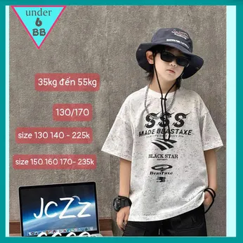 Áo thun bé trai cao cấp in chữ SSS style hàn quốc cá tính cho bé diện đi chơi , đi học