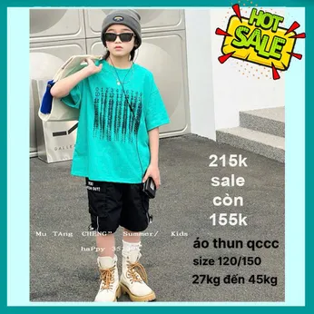Áo thun bé trai cao cấp in chữ - xanh biển 008