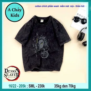 Áo thun bé trai cao cấp ( Vải wash ) in hình Anime Demon Slayer siêu ngầu cho bé diện đi chơi , đi du lịch
