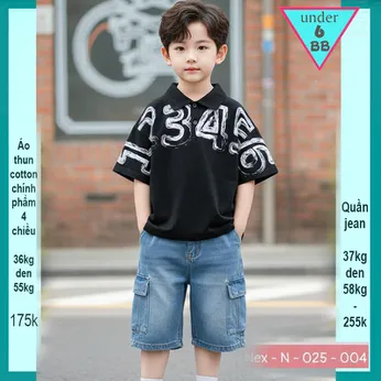 Áo thun có cổ cho bé trai in số phong cách thời trang cá tính cho bé diện đi chơi , đi tiệc