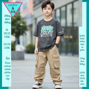 Áo thun bé trai cotton in chữ phối màu loang - Xám Ghi 019