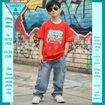 Áo thun bé trai cotton in chữ phối màu loang - Đỏ 019