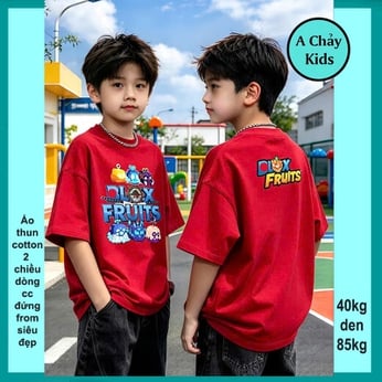 Áo thun cotton bé trai in hình Blox fut phong cách cá tính cho bé đi chơi , du lịch