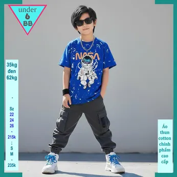 Áo thun bé trai cotton in họa tiết hình Phi Hành Gia phối vệt sơn phong cách cá tính cho bé đi chơi , đi học