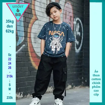 Áo thun bé trai cotton in họa tiết hình Phi Hành Gia phối vệt sơn phong cách cá tính cho bé đi chơi , đi học