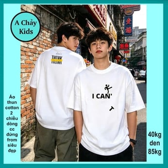 Áo thun cotton bé trai in chữ I CAN phong cách tuổi teen cá tính cho bé diện phố , du lịch