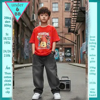 Áo thun bé trai cotton in hình Roblox phong cách cá tính cho bé đi chơi , đi học