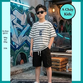 Áo thun bé trai in chữ G phối sọc phong cách cá tính cho bé đi chơi , đi học