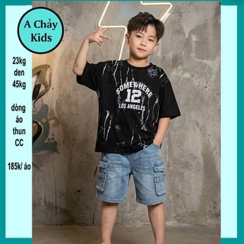 Áo thun bé trai in chữ SOMEWHERE 12 LOS ANGLES phong cách hàn quốc cá tính cho bé diện đi chơi , du lịch