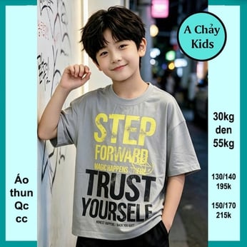 Áo thun bé trai in chữ STEP phong cách hàn quốc cá tính cho bé đi chơi , đi học