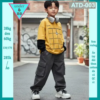 Áo thun bé trai tay dài ( ATD - 003 ) in caro phong cách cá tính cho bé đi chơi , đi du lịch