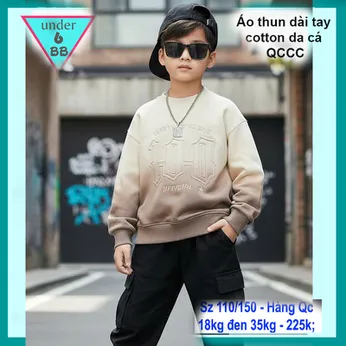 Áo thun tay dài bé trai cotton da cá in chữ phong cách cá tính cho bé đi chơi , đi học 