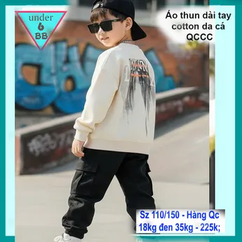 Áo thun tay dài bé trai cotton da cá in chữ phong cách cá tính cho bé đi chơi , đi học