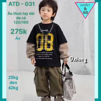 Áo thun bé trai tay dài cao cấp ( ATD - Đen - 031 )