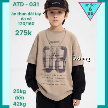 Áo thun bé trai tay dài cao cấp ( ATD - Nâu Nhạt - 031 ) 