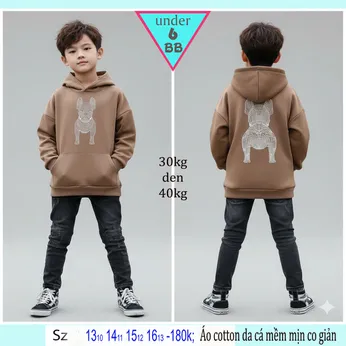 Áo thun bé trai tay dài có nón in Chú Chó Lưới phong cách cá tính siêu ngầu cho bé đi chơi , du lịch