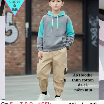 Áo thun tay dài bé trai hoodie in chữ phong cách cá tính cho bé đi chơi , đi học