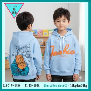 Áo thun tay dài hoddie in chữ phong cách cá tính cho bé đi chơi , đi học