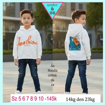 Áo thun tay dài hoddie in chữ phong cách cá tính cho bé đi chơi , đi học