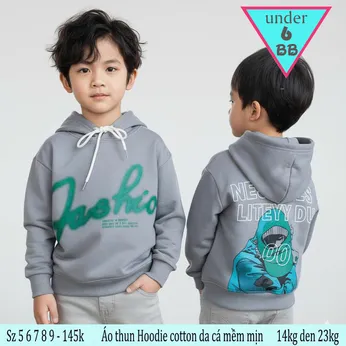 Áo thun tay dài hoddie in chữ phong cách cá tính cho bé đi chơi , đi học