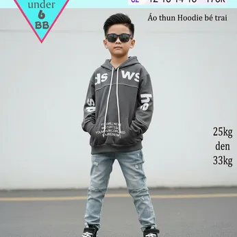 Áo thun tay dài hoddie in chữ sau áo phong cách hiphop siêu ngầu cho bé đi chơi , đi du lịch