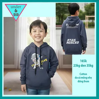 Áo thun bé trai tay dài có nón (Hoodie ) in hình Phi Hành Gia phong cách cá tính cho bé đi chơi , du lịch