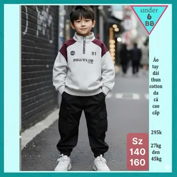 Áo thun tay dài bé trai cao cấp in chữ cá tính - Xám 012 