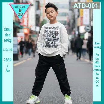 Áo thun bé trai tay dài ( ATD - 001) in chữ phong cách thời trang cá tính cho bé đi chơi , du lịch