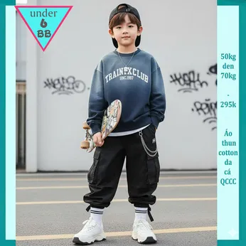 Áo thun bé trai tay dài in chữ TRAINIXCUB phối màu loang phong cách cá tính cho bé đi chơi , du lịch