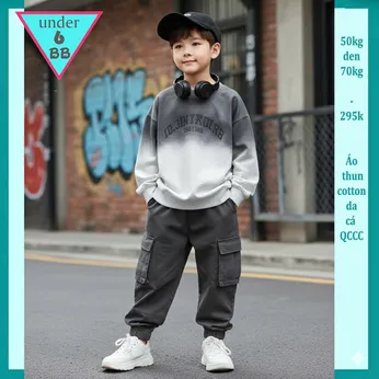 Áo thun bé trai tay dài in chữ TRAINIXCUB phối màu loang phong cách cá tính cho bé đi chơi , du lịch