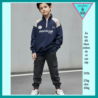 Áo thun tay dài bé trai cao cấp in chữ cá tính - Xanh 012 