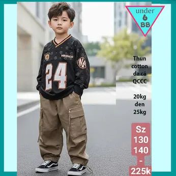 Áo thun bé trai tay dài cotton da cá in số 24 phong cách cá tính cho bé đi chơi , đi học