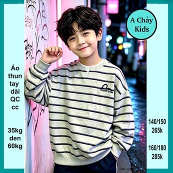 Áo thun bé trai tay dài in sọc phong cách hàn quốc cực cá tính cho bé diện du lịch  , cá tính 