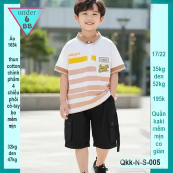 Áo thun có cổ cho bé trai in sọc phong cách thời trang cá tính cho bé diện đi chơi , du lịch