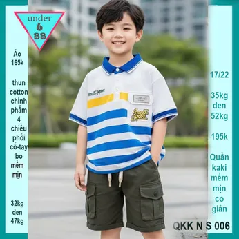 Áo thun có cổ cho bé trai in sọc phong cách thời trang cá tính cho bé diện đi chơi , du lịch