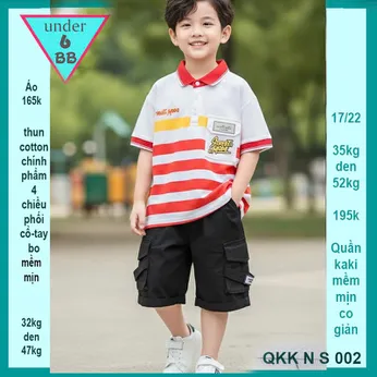 Áo thun có cổ cho bé trai in sọc phong cách thời trang cá tính cho bé diện đi chơi , du lịch