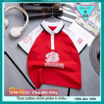 Áo thun có cổ cho bé trai in chữ B phối màu cá tính cho bé diện đi chơi , du lịch
