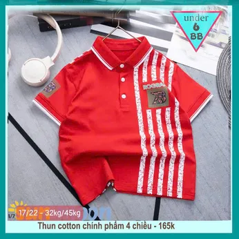 Áo thun có cổ cho bé trai in chữ ROGRAM phong cách cá tính cho bé diện đi du lịch, đi tiệc