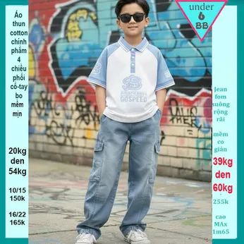 Áo thun có cổ cho bé trai in chữ B phối màu cá tính cho bé diện đi chơi , du lịch