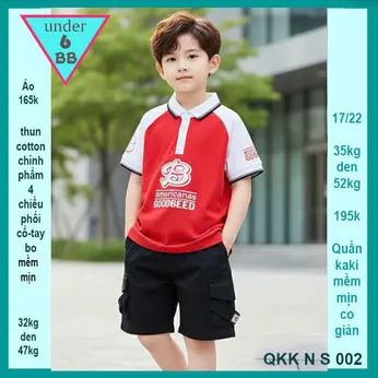 Áo thun có cổ cho bé trai in chữ B phối màu cá tính cho bé diện đi chơi , du lịch