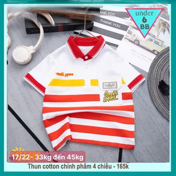 Áo thun có cổ cho bé trai in sọc phong cách thời trang cá tính cho bé diện đi chơi , du lịch