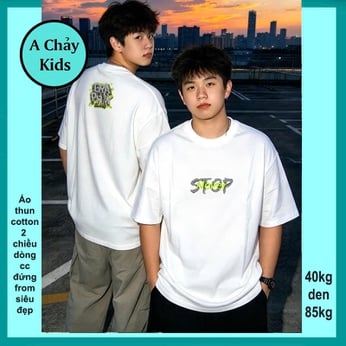 Áo thun cotton bé trai in chữ Never STOP đơn giản cá tính cho bé đi chơi , đi du lịch