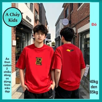 Áo thun cotton bé trai in chữ phong cách đơn giản dành cho tuổi teen diện đi phố